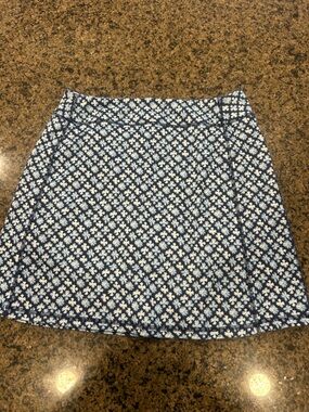 Lands' End Navy and White Floral Print Skirt